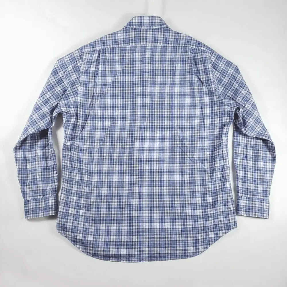 Polo Ralph Lauren Shirt Men XL Blue White Plaid Classic Fit Long Sleeve